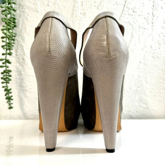 Roland Mouret runway 2012 gray platform heels 39.5 snakeskin and suede leather - Picture 5 of 12